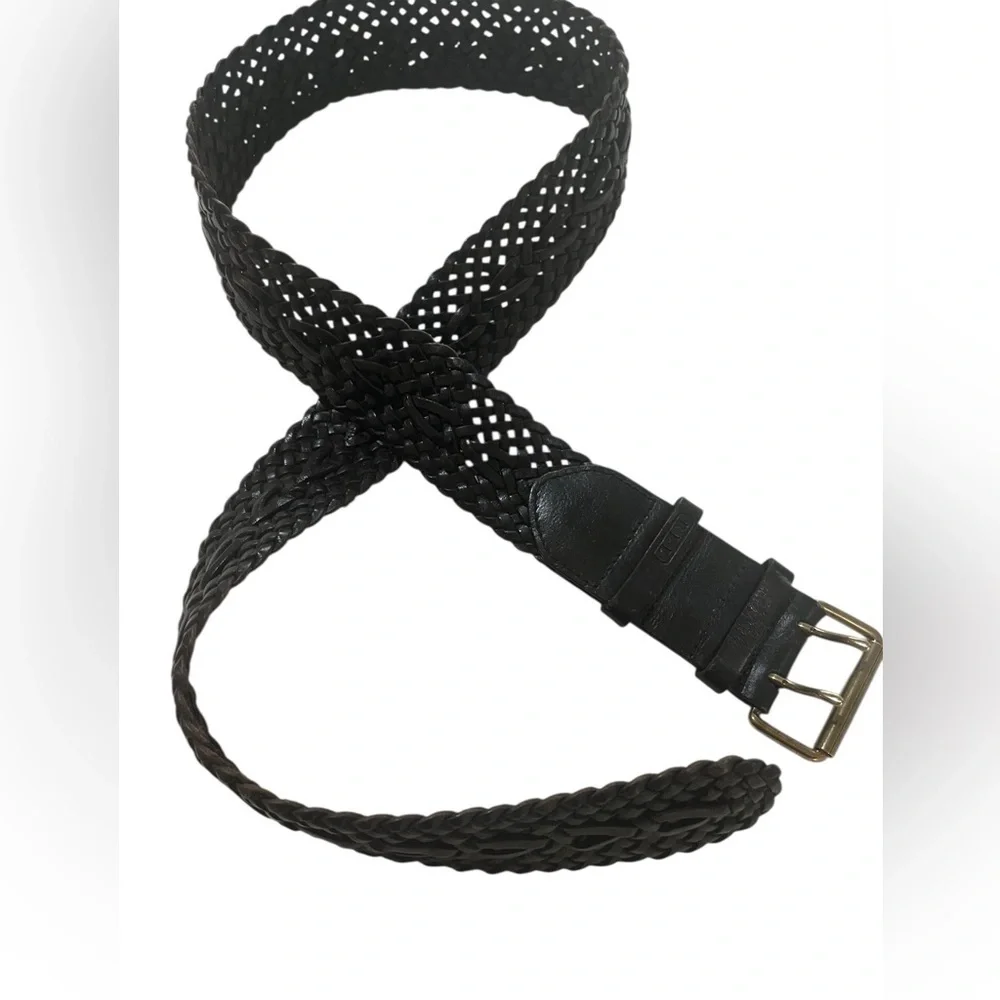 Lauren Ralph Lauren Black Braided Leather Belt Brass Buckle Sz L